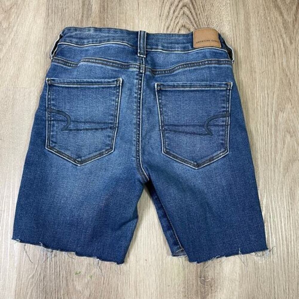 American Eagle Next Level Stretch Denim Cutoff Shorts Size 2 Long Distressedwh - Thumbnail 7