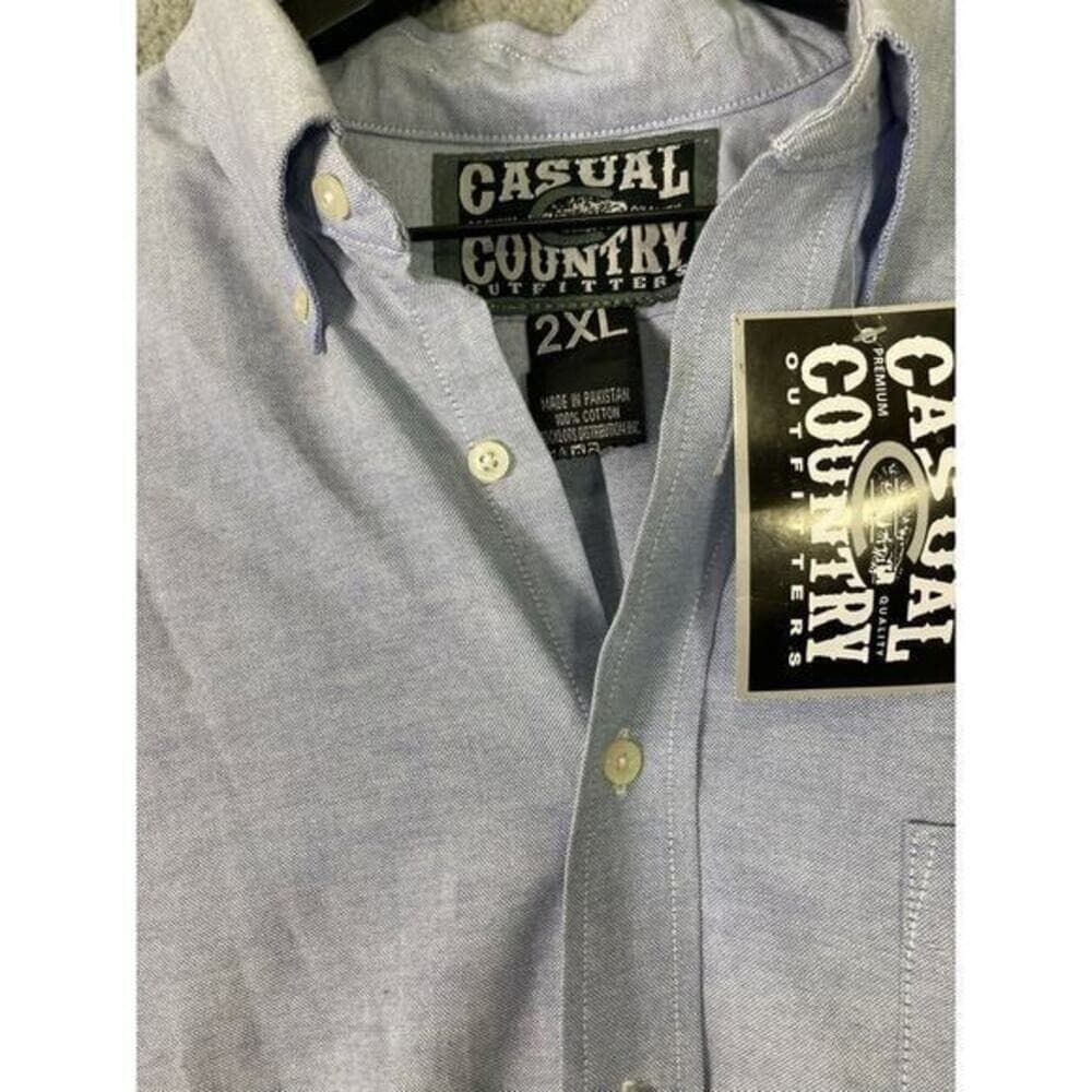 Casual Country Men's 2XL Blue Long Sleeve 100% Cotton Button-Up Dress Shirt NEW - Thumbnail 4
