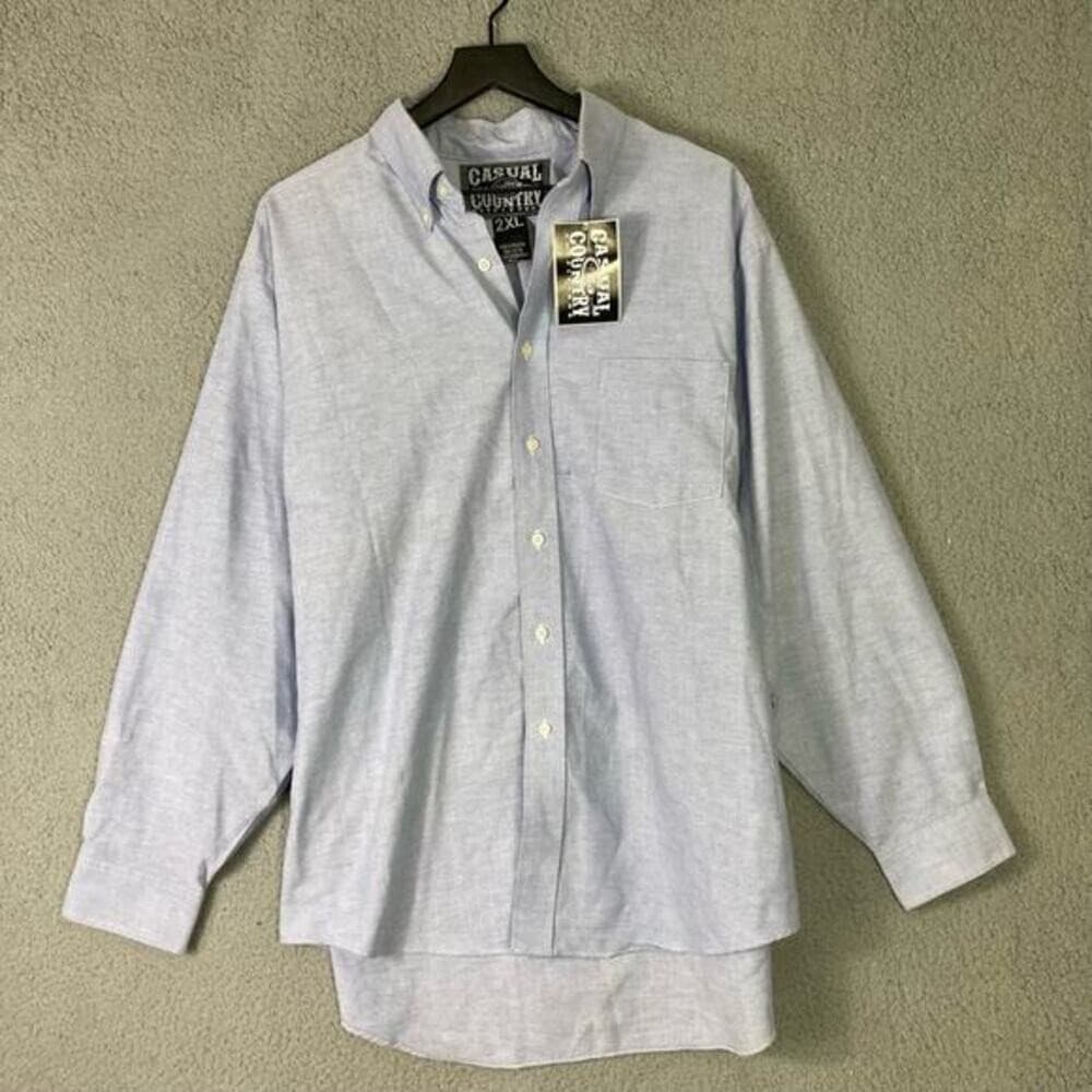 Casual Country Men's 2XL Blue Long Sleeve 100% Cotton Button-Up Dress Shirt NEW - Thumbnail 6
