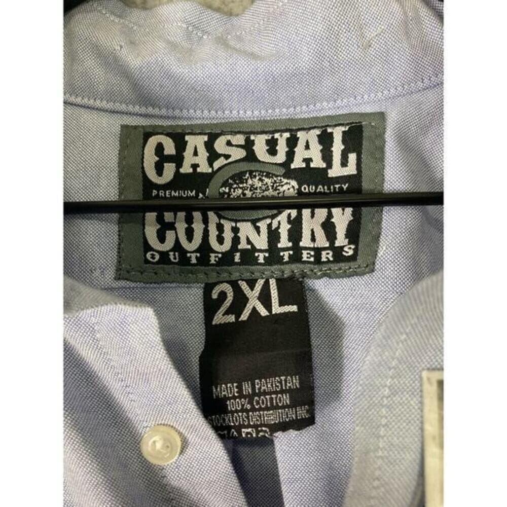 Casual Country Men's 2XL Blue Long Sleeve 100% Cotton Button-Up Dress Shirt NEW - Thumbnail 2