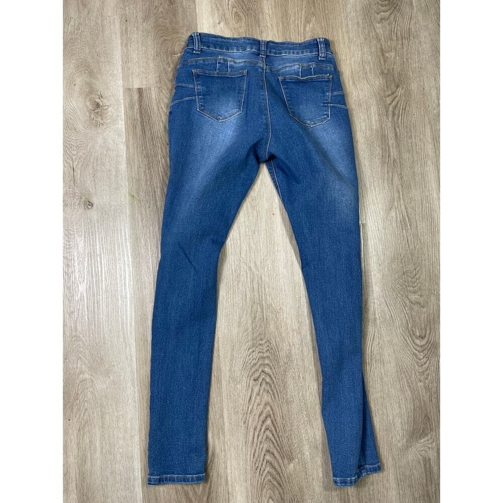 Fashion Nova Women's 7/8 Blue Distressed Ripped Skinny Jeans Mid Rise Denim - Thumbnail 3