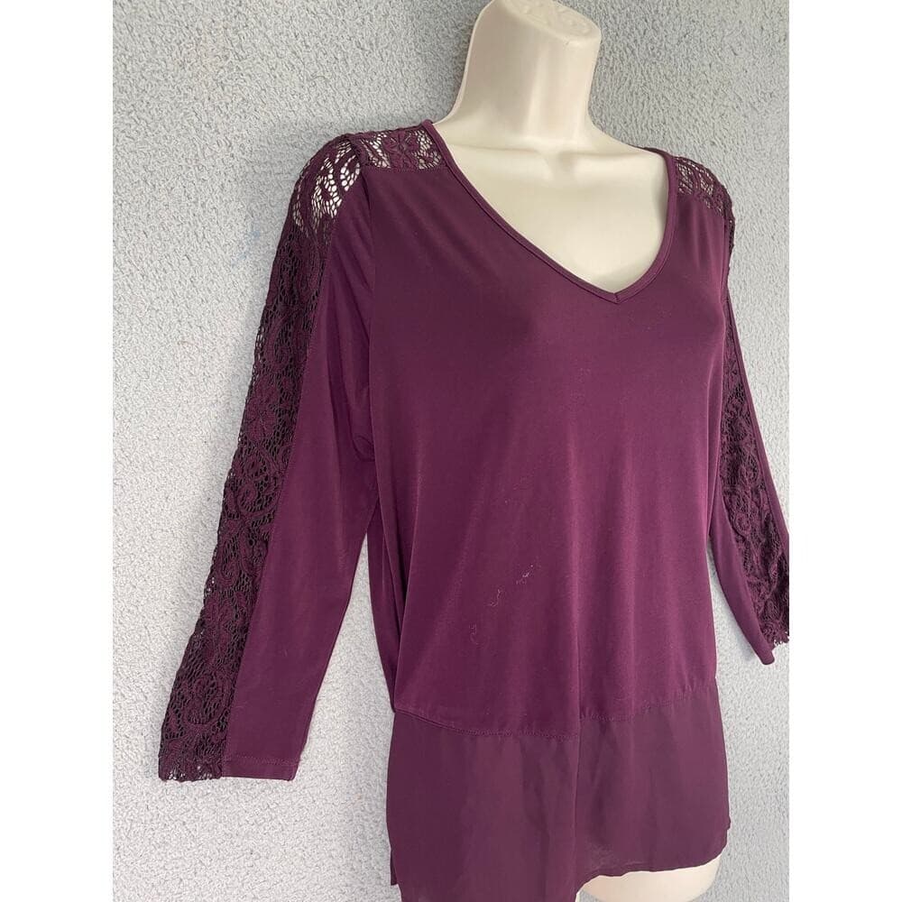 Ivanka Trump Purple Lace Sleeve Blouse Women's Small 3/4 Sleeve V-Neck - Thumbnail 6