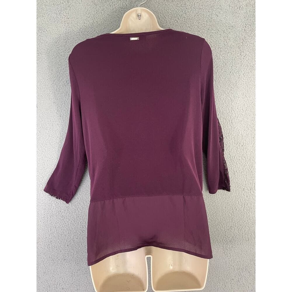 Ivanka Trump Purple Lace Sleeve Blouse Women's Small 3/4 Sleeve V-Neck - Thumbnail 9
