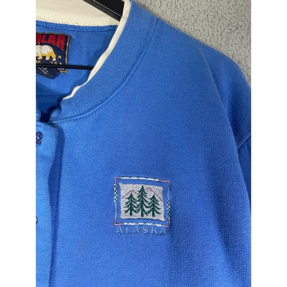Vintage Polar Alaska Blue Button Front Sweatshirt Jacket L USA Trees Embroidery - Thumbnail 9