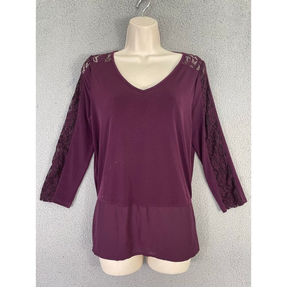 Ivanka Trump Purple Lace Sleeve Blouse Women's Small 3/4 Sleeve V-Neck