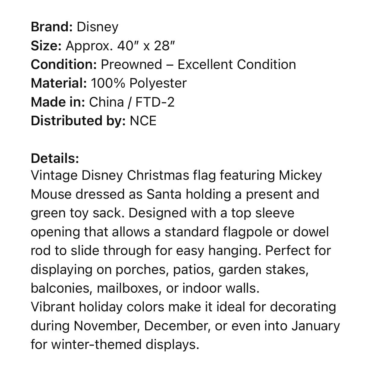 Disney Mickey Mouse Santa Christmas Garden Flag Holiday Decor - Thumbnail 2