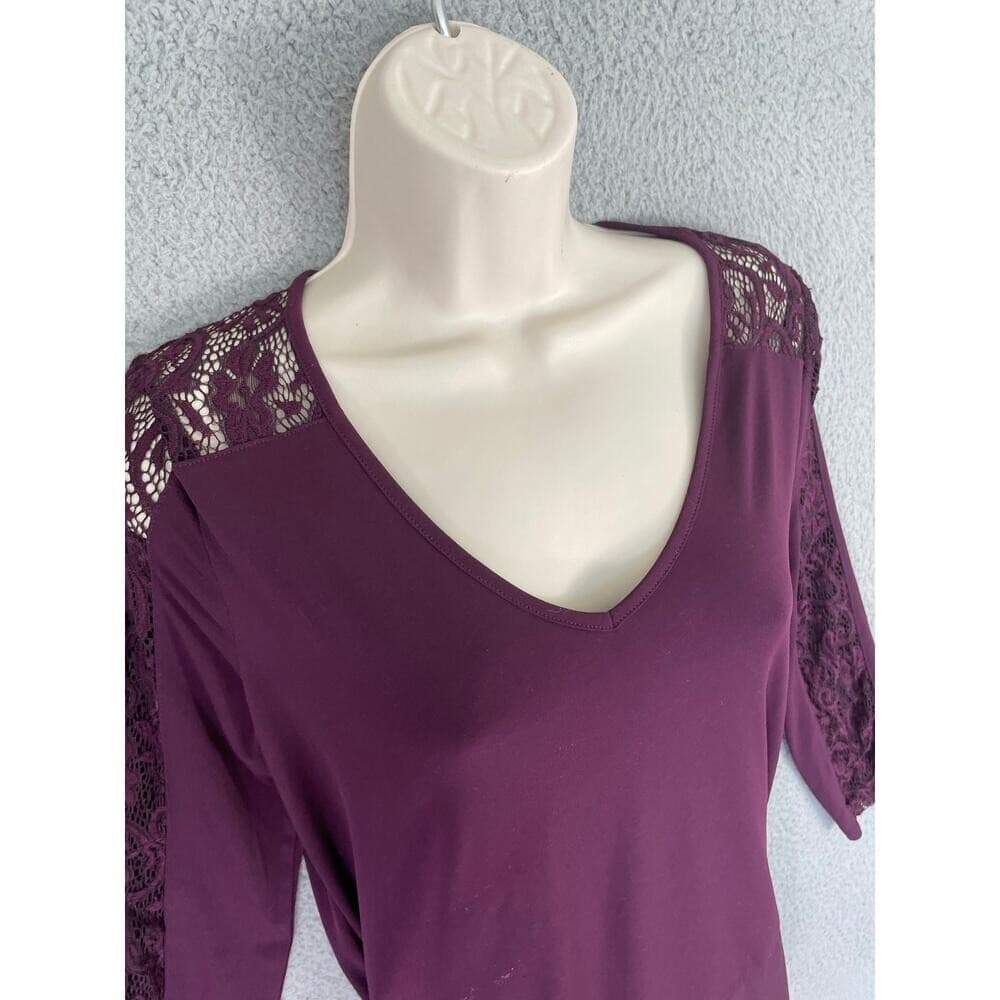 Ivanka Trump Purple Lace Sleeve Blouse Women's Small 3/4 Sleeve V-Neck - Thumbnail 7