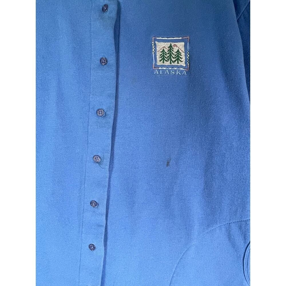 Vintage Polar Alaska Blue Button Front Sweatshirt Jacket L USA Trees Embroidery - Thumbnail 7