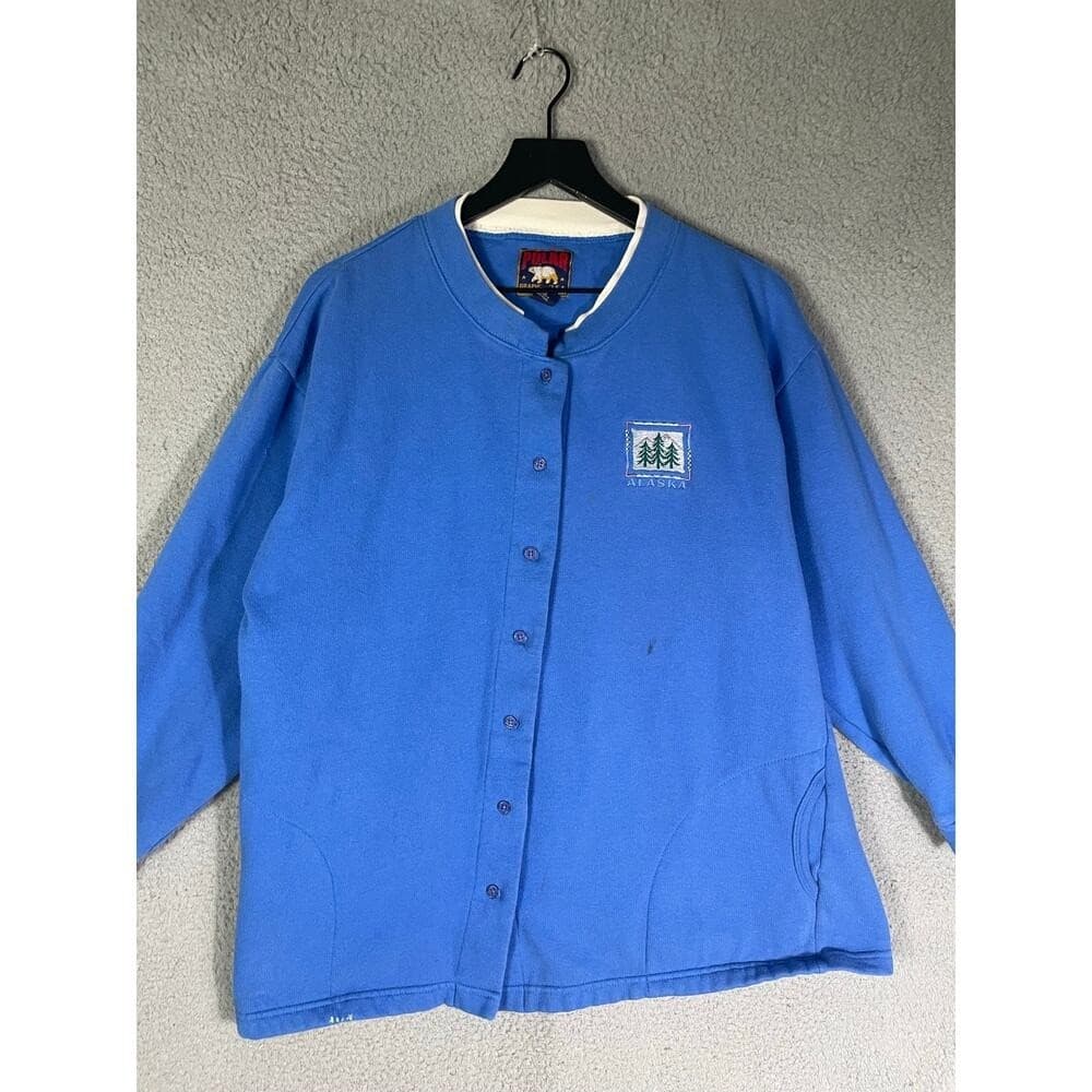 Vintage Polar Alaska Blue Button Front Sweatshirt Jacket L USA Trees Embroidery - Thumbnail 10