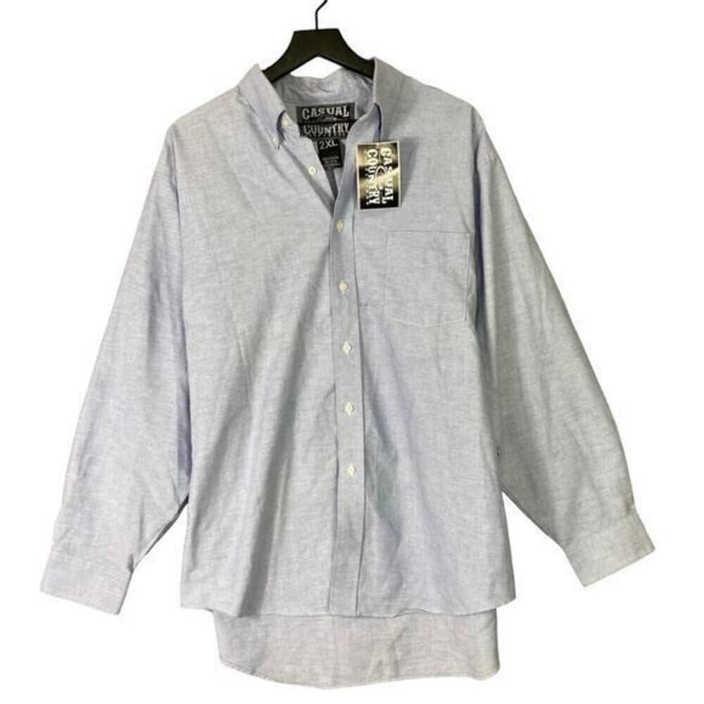 Casual Country Men's 2XL Blue Long Sleeve 100% Cotton Button-Up Dress Shirt NEW - Thumbnail 3