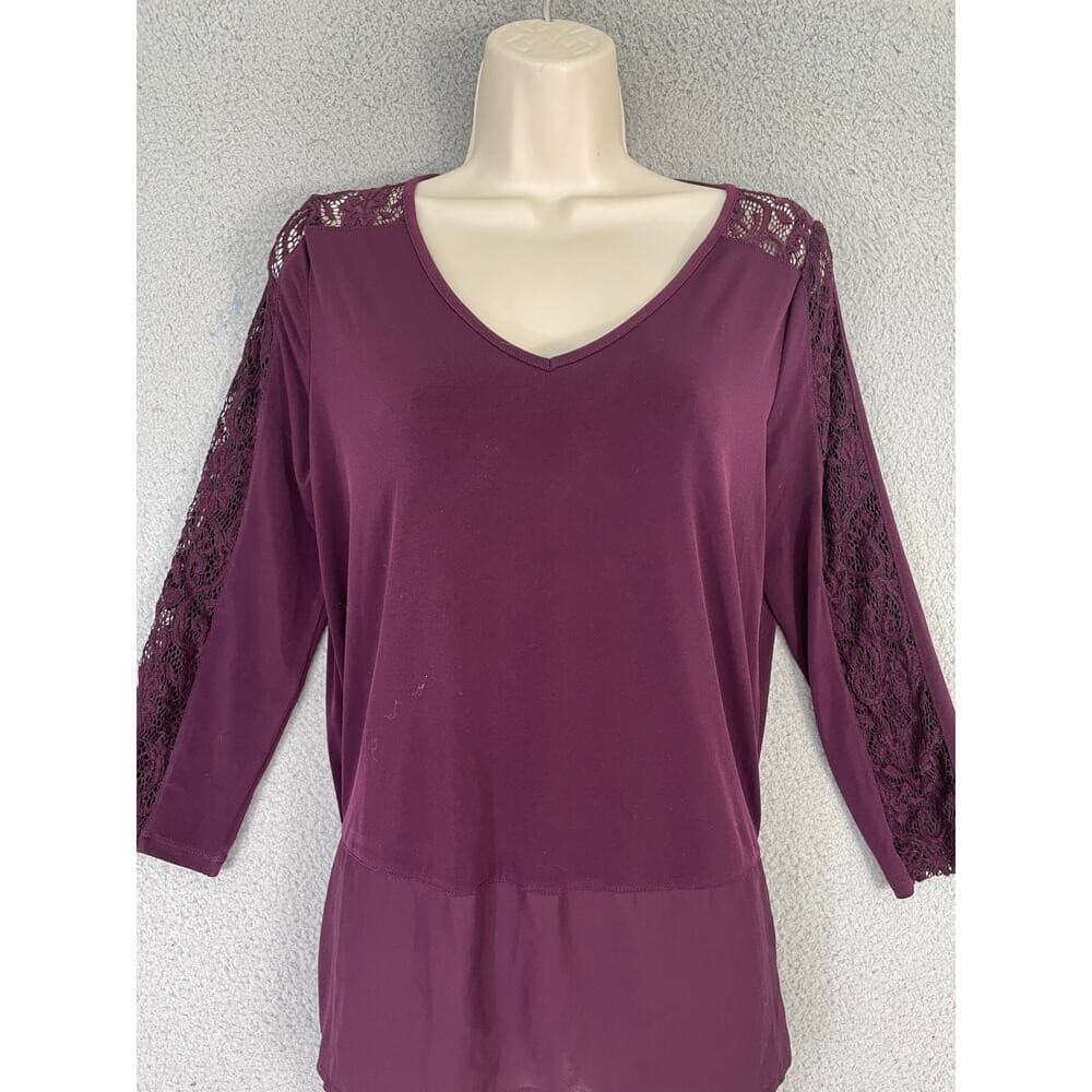 Ivanka Trump Purple Lace Sleeve Blouse Women's Small 3/4 Sleeve V-Neck - Thumbnail 5