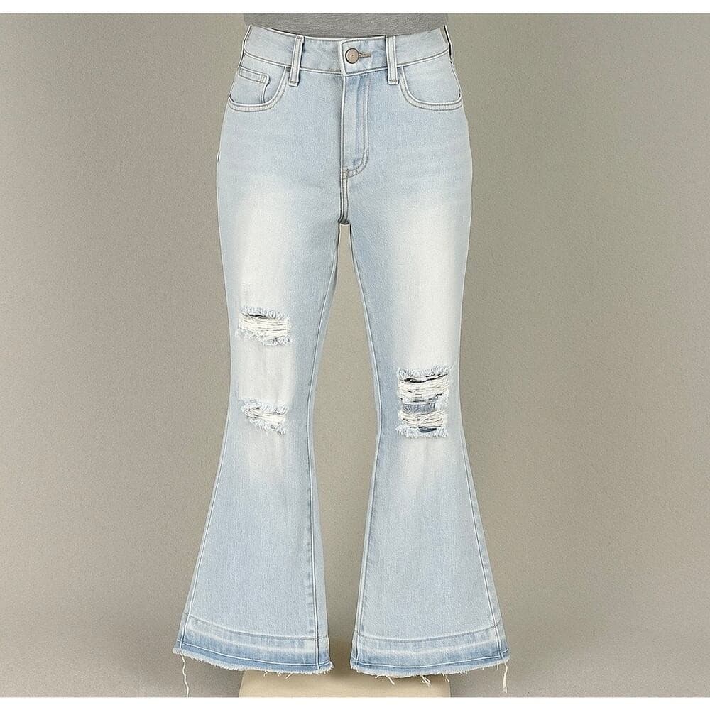 Aphrodite Women's Distressed Flare Jeans Size 9 Light Wash Denim Bell Bottom