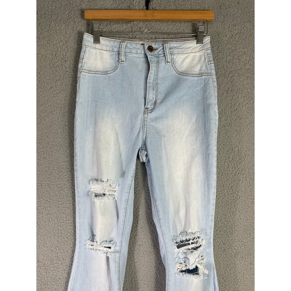 Aphrodite Women's Distressed Flare Jeans Size 9 Light Wash Denim Bell Bottom - Thumbnail 7