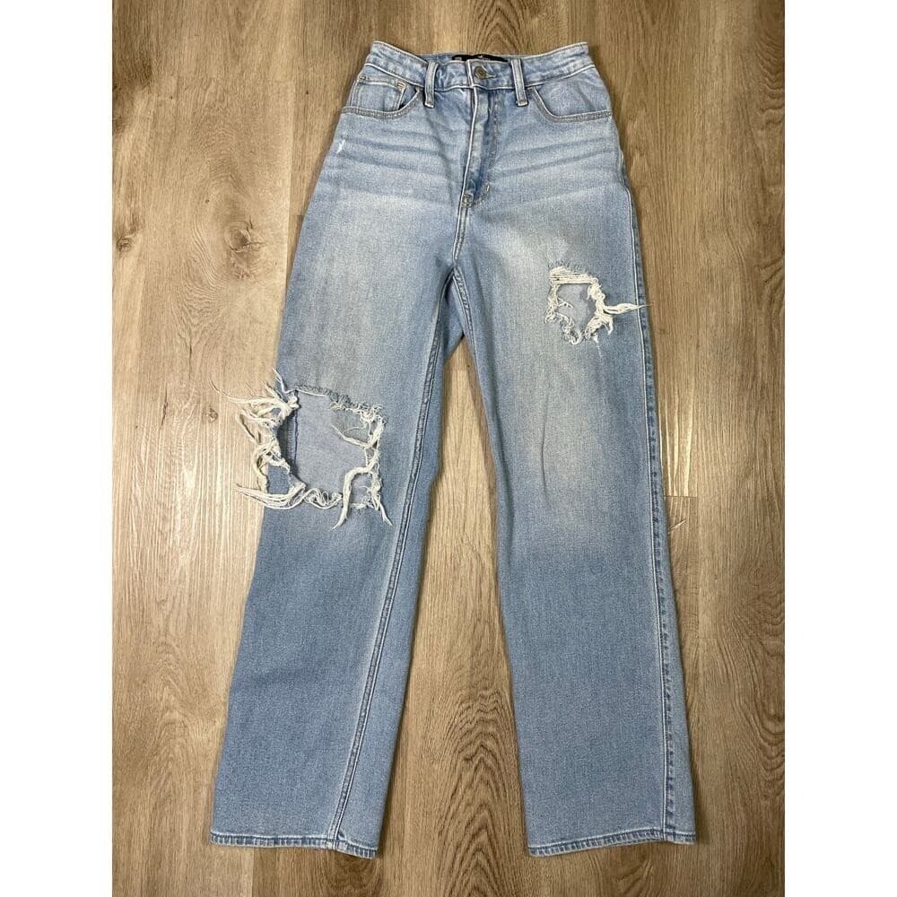 Hollister Ultra High-Rise Dad Jeans Distressed Light Wash W23 L31 Stretch - Thumbnail 2