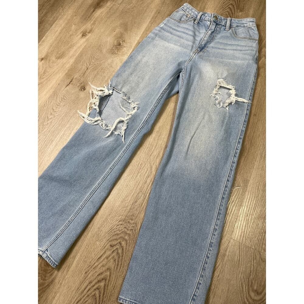 Hollister Ultra High-Rise Dad Jeans Distressed Light Wash W23 L31 Stretch - Thumbnail 4