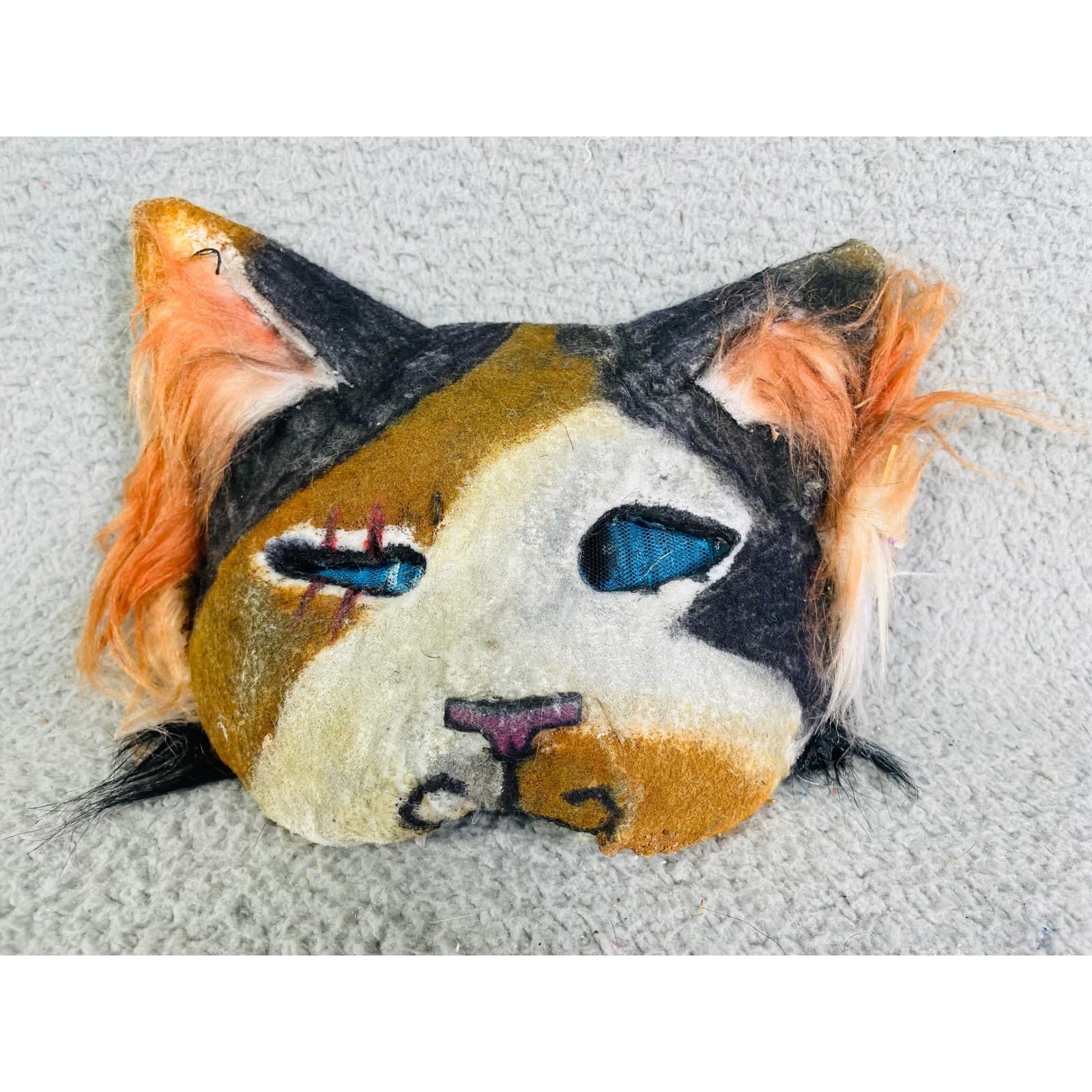 Calico Cat Mask Costume Cosplay Halloween Animal Faux Fur Therian Handmade - Thumbnail 2