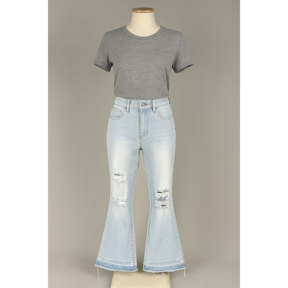 Aphrodite Women's Distressed Flare Jeans Size 9 Light Wash Denim Bell Bottom - Thumbnail 4
