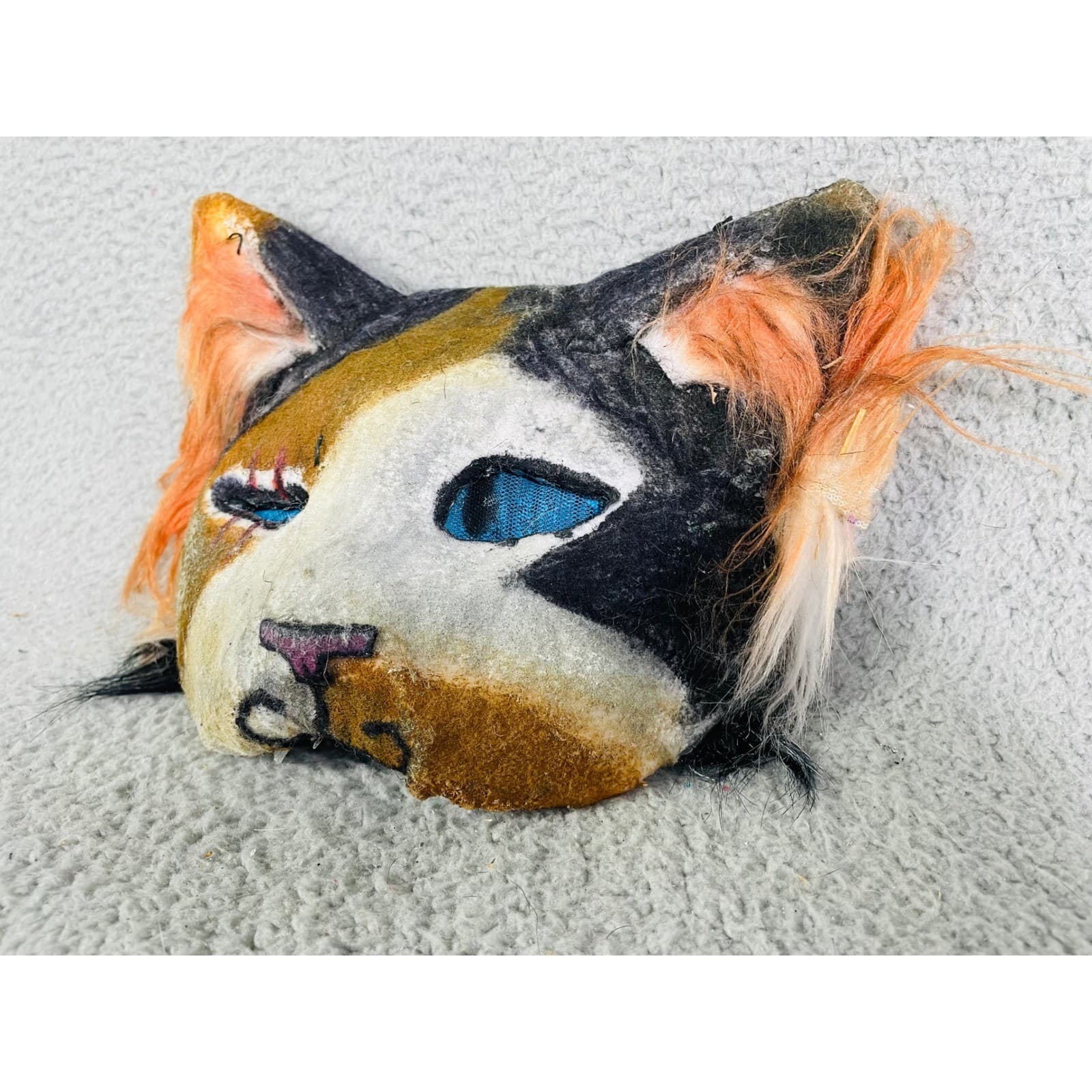 Calico Cat Mask Costume Cosplay Halloween Animal Faux Fur Therian Handmade - Thumbnail 4