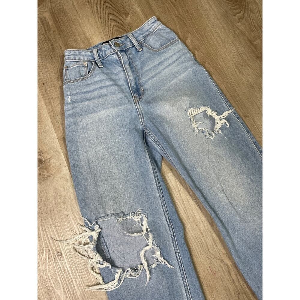 Hollister Ultra High-Rise Dad Jeans Distressed Light Wash W23 L31 Stretch - Thumbnail 3