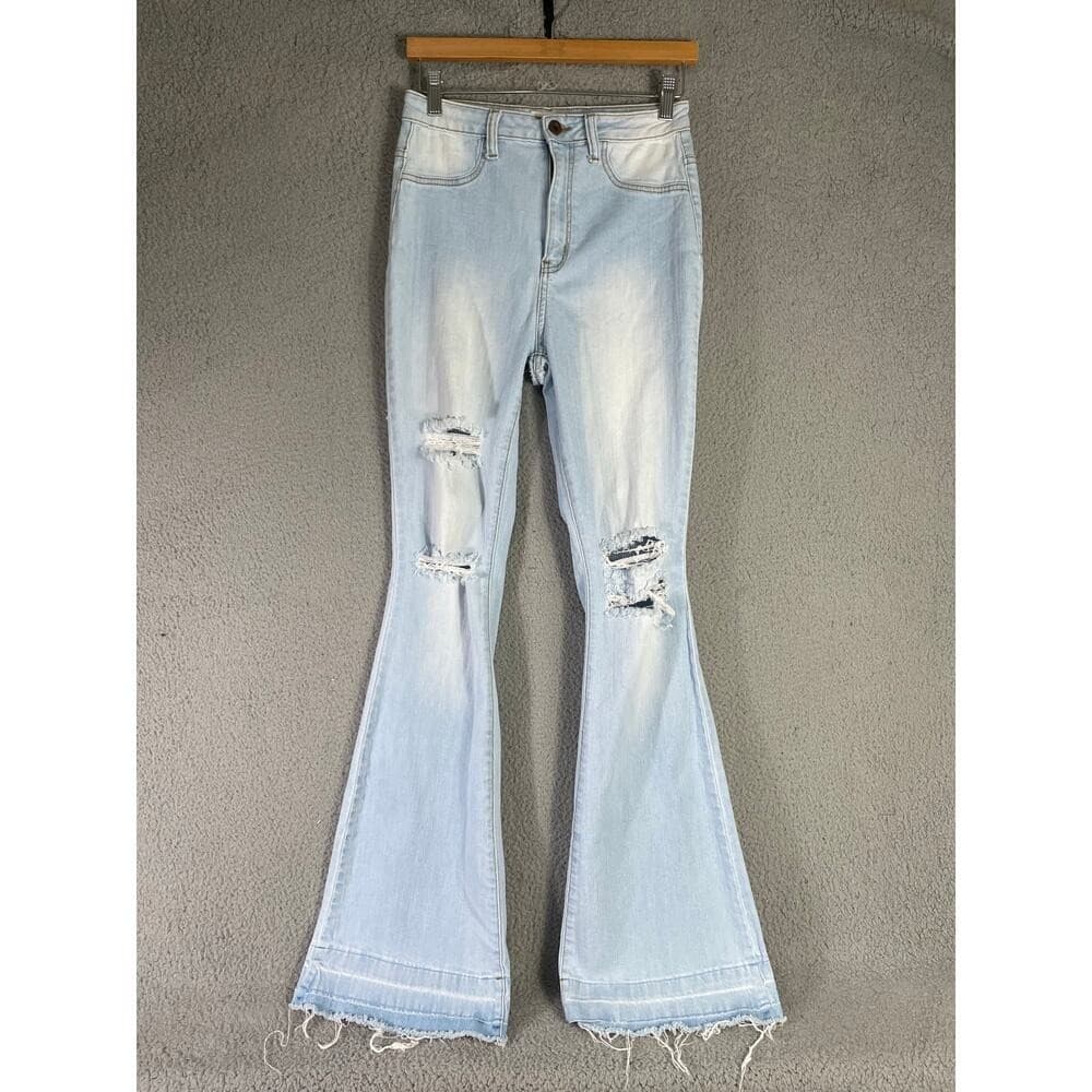 Aphrodite Women's Distressed Flare Jeans Size 9 Light Wash Denim Bell Bottom - Thumbnail 5