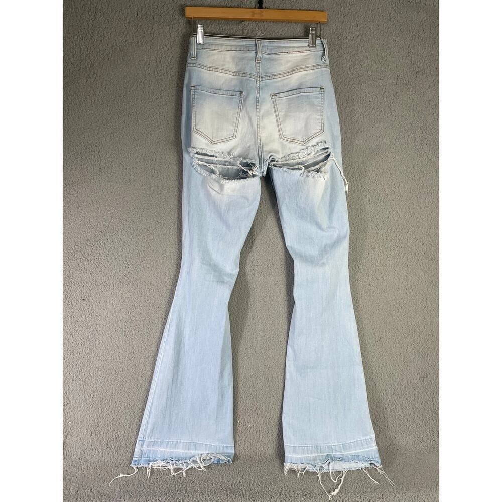 Aphrodite Women's Distressed Flare Jeans Size 9 Light Wash Denim Bell Bottom - Thumbnail 6