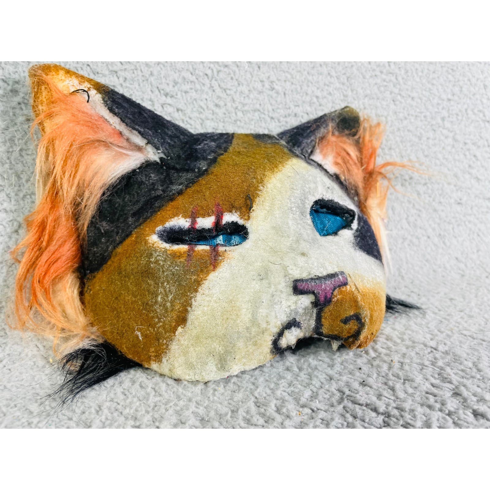 Calico Cat Mask Costume Cosplay Halloween Animal Faux Fur Therian Handmade - Thumbnail 3
