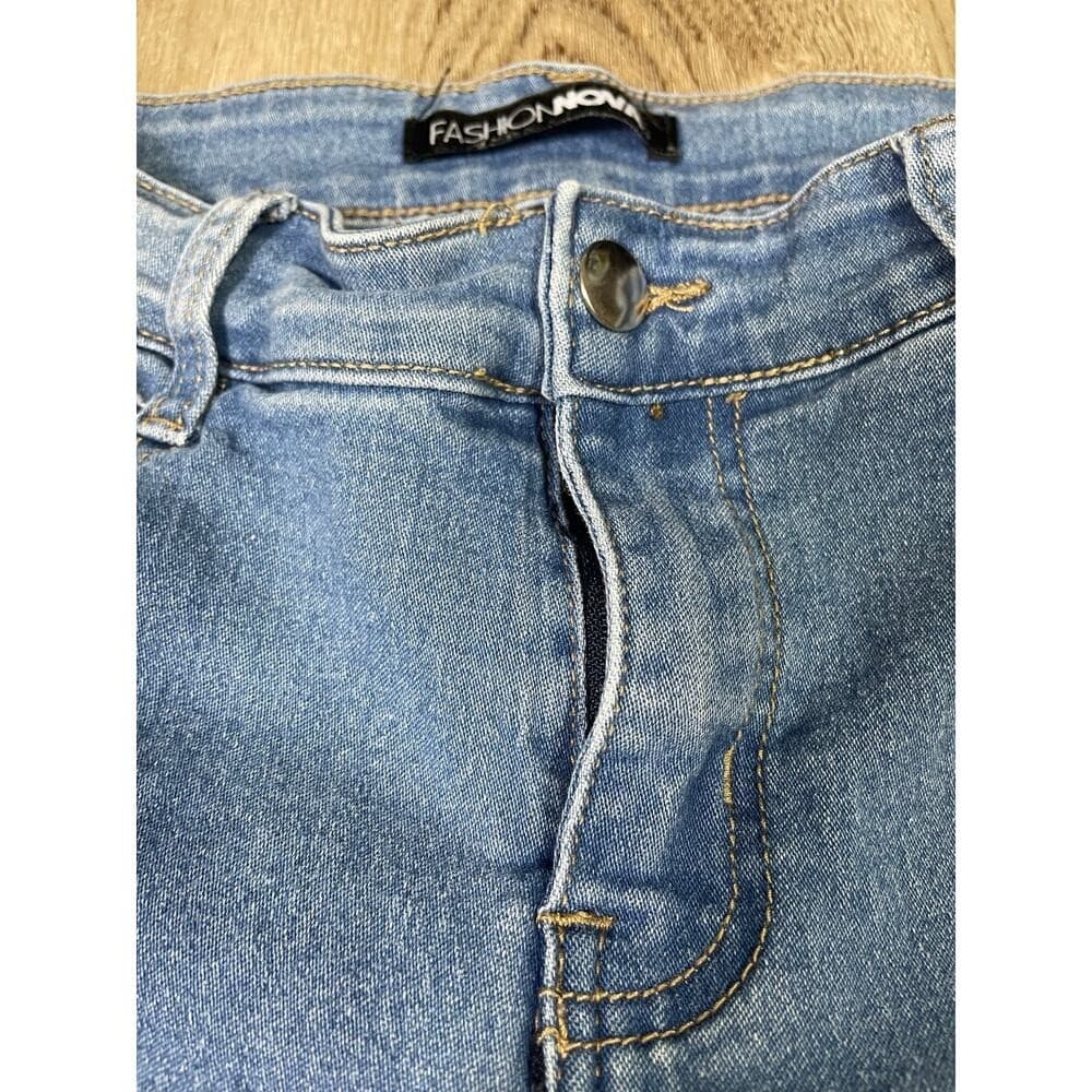 Fashion Nova Women's 7/8 Blue Distressed Ripped Skinny Jeans Mid Rise Stretch - Thumbnail 8