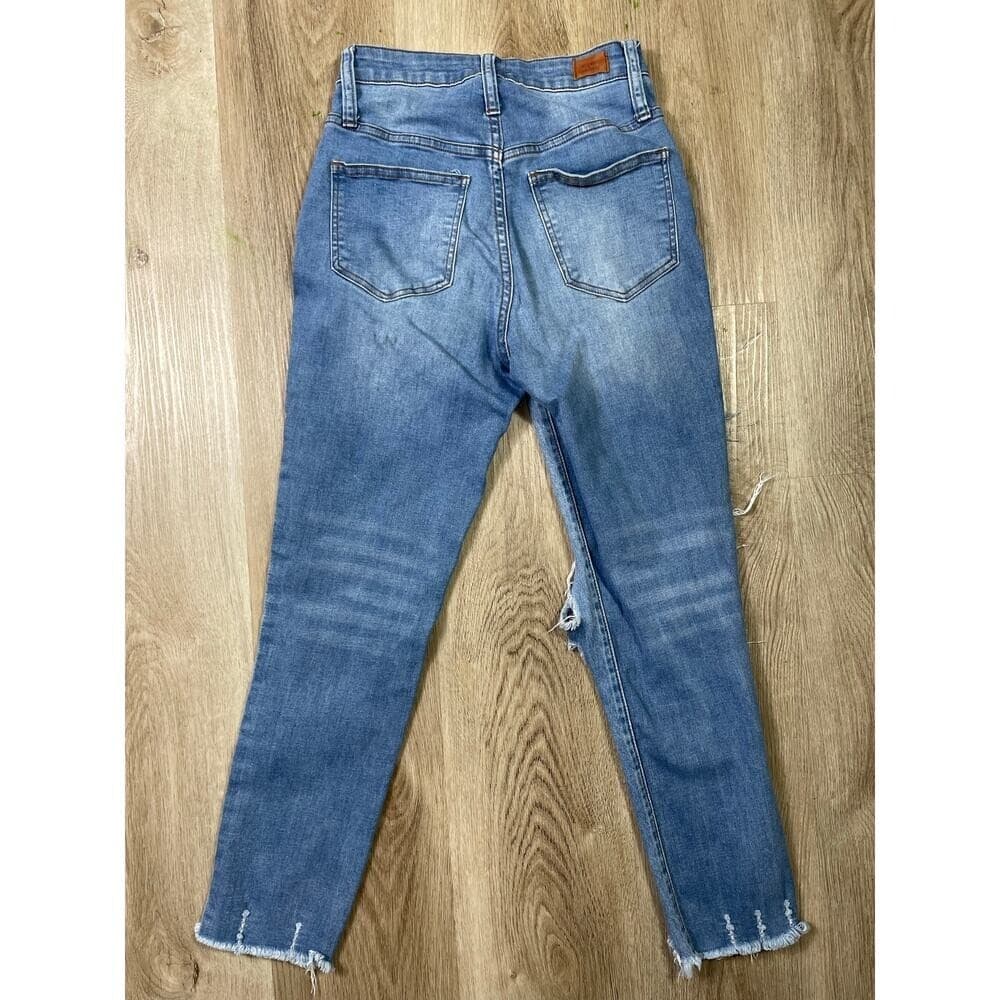 Simple Society Womens 0/24 Light Wash Distressed Straight Jeans Raw Hem Denim - Thumbnail 8
