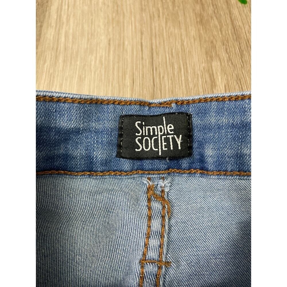 Simple Society Womens 0/24 Light Wash Distressed Straight Jeans Raw Hem Denim - Thumbnail 6