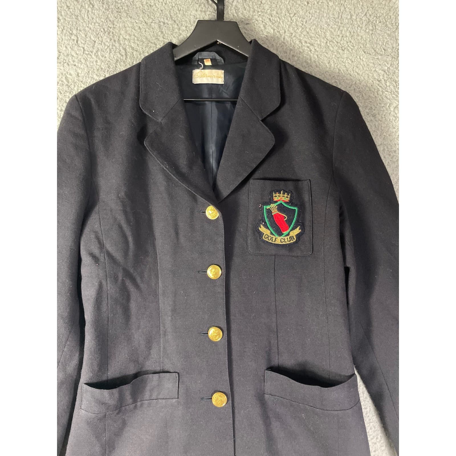 Vintage Womens Navy Wool Golf Club Blazer 36 Crest Patch Gold Button Korea - Thumbnail 10