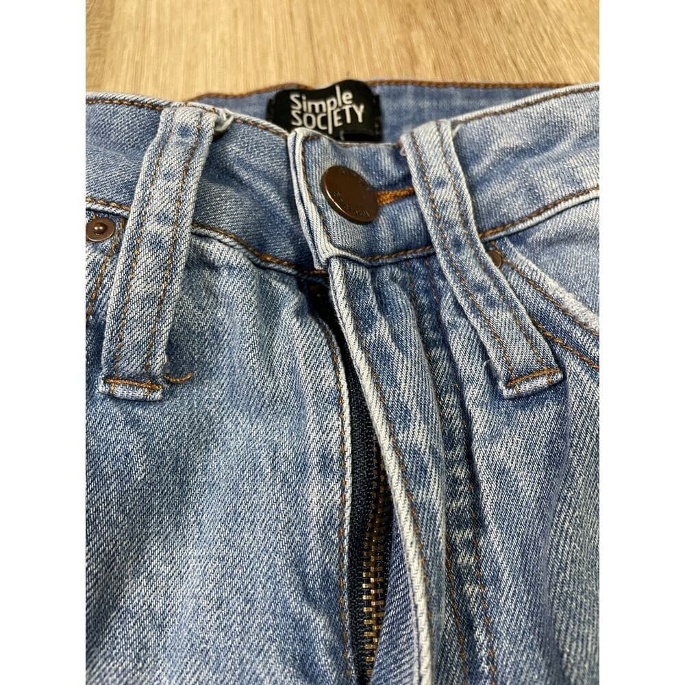 Simple Society Womens 0/24 Light Wash Distressed Straight Jeans Raw Hem Denim - Thumbnail 5
