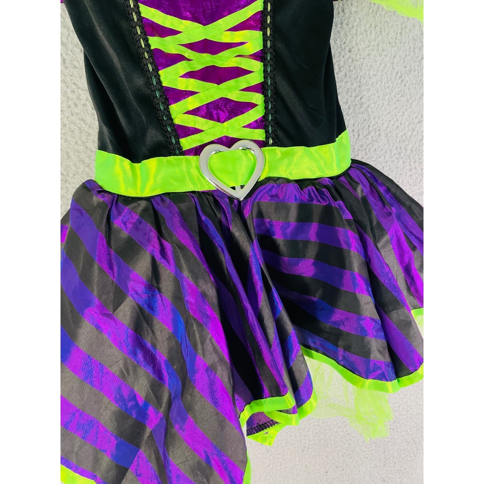 Girls Witch Costume Size 6 6X Purple Green Tutu Dress Halloween Heart Belt - Thumbnail 5