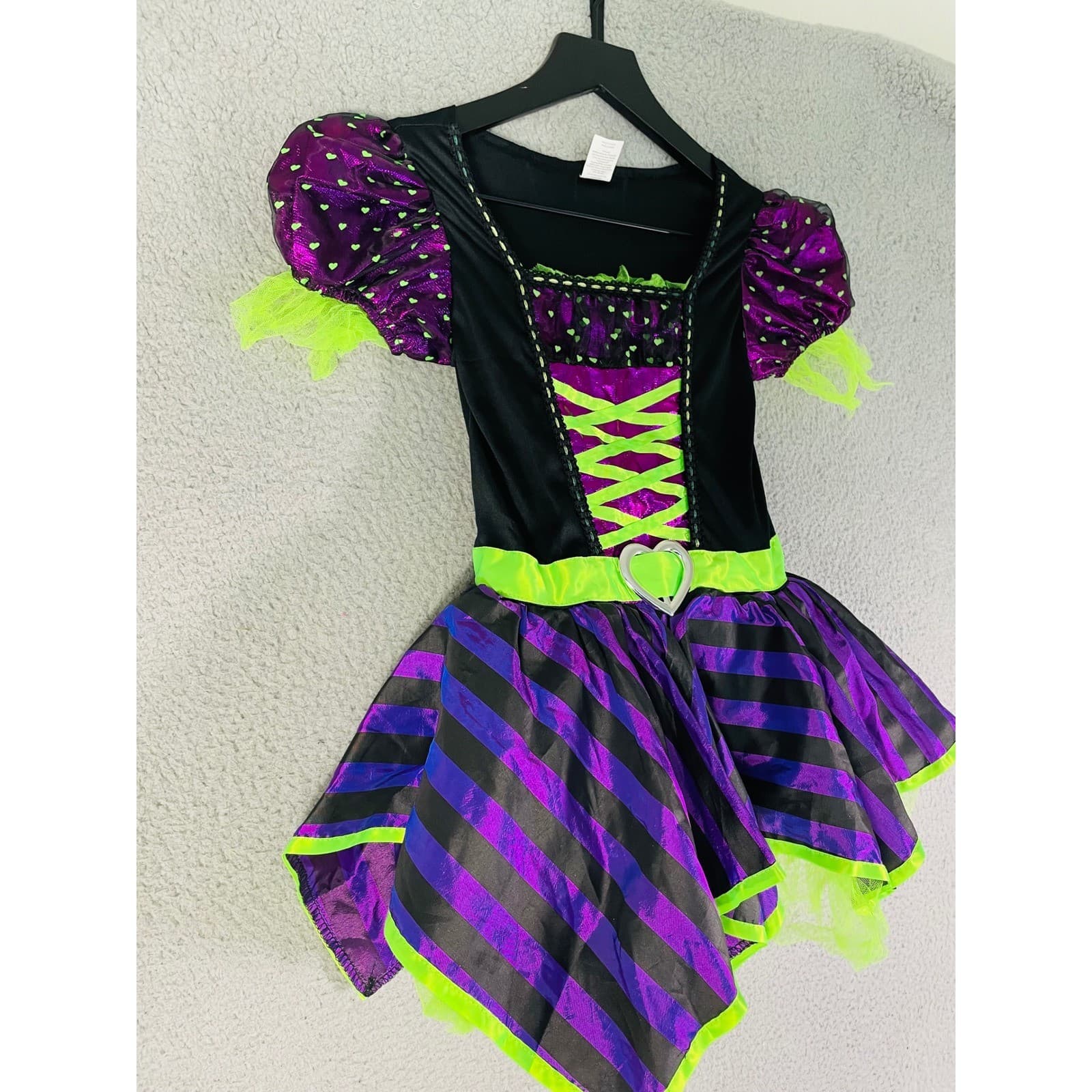 Girls Witch Costume Size 6 6X Purple Green Tutu Dress Halloween Heart Belt - Thumbnail 4