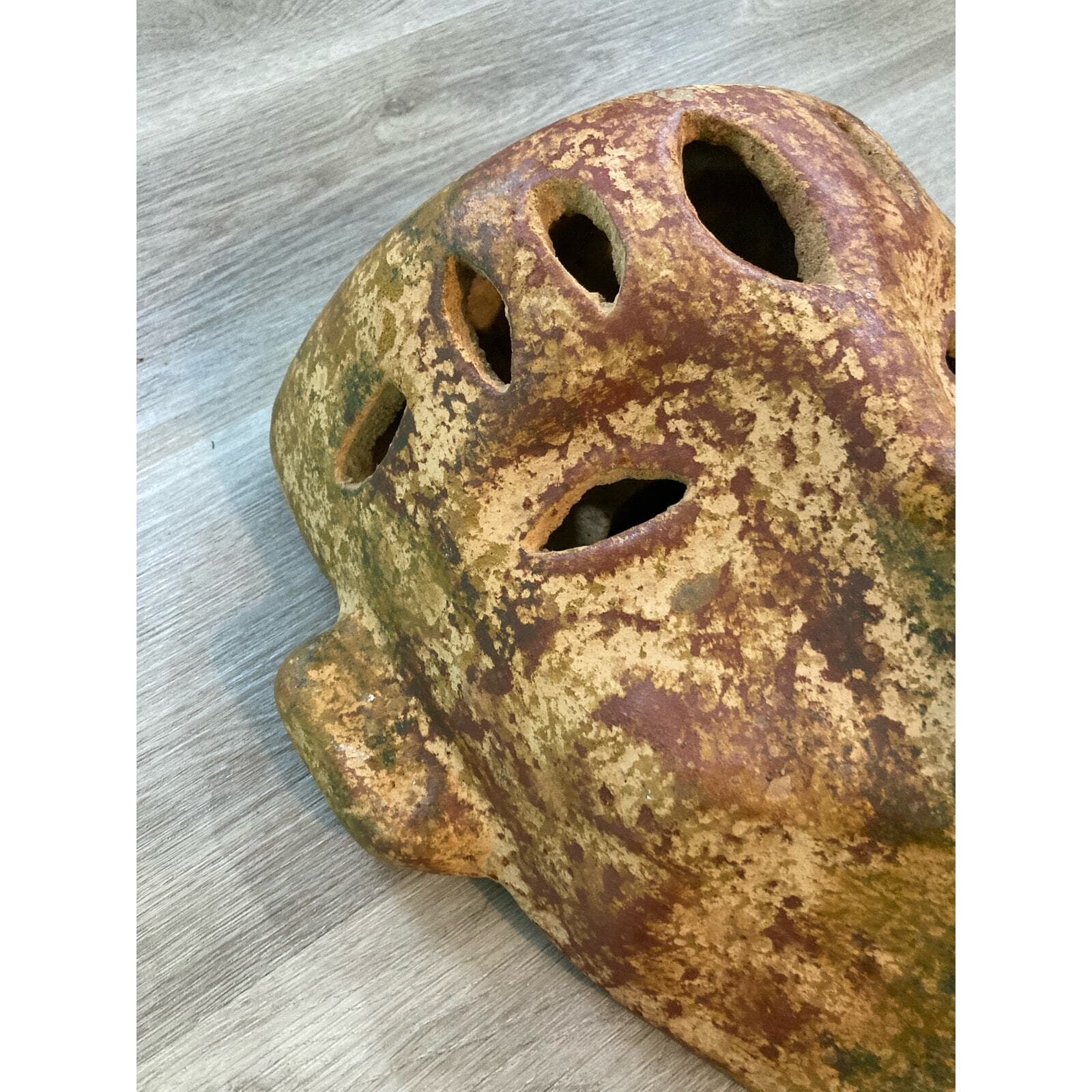 Vintage Rustic Stoneware Tribal Face Wall Mask 16" Ceramic Sculpture Decor Art - Thumbnail 10