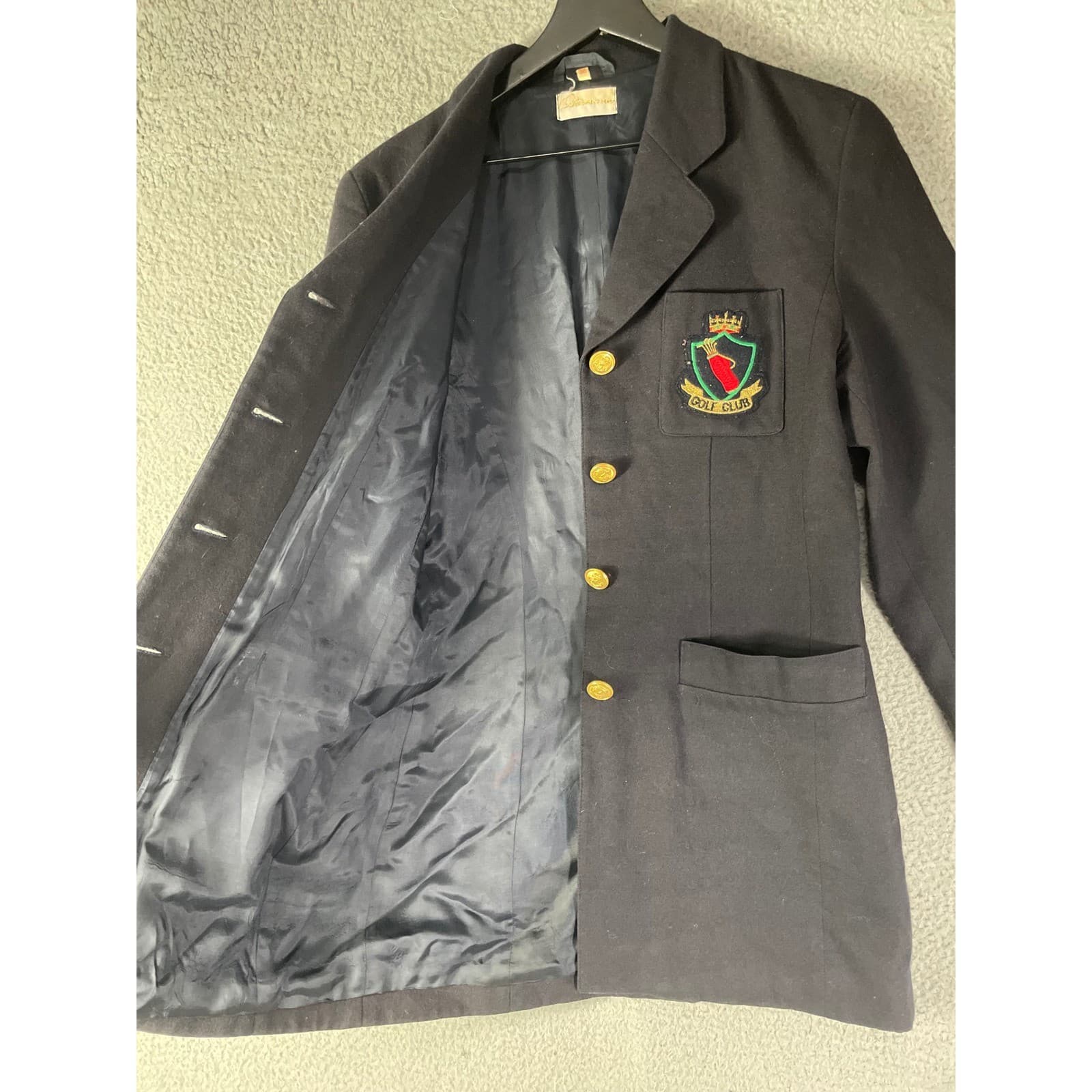 Vintage Womens Navy Wool Golf Club Blazer 36 Crest Patch Gold Button Korea - Thumbnail 12