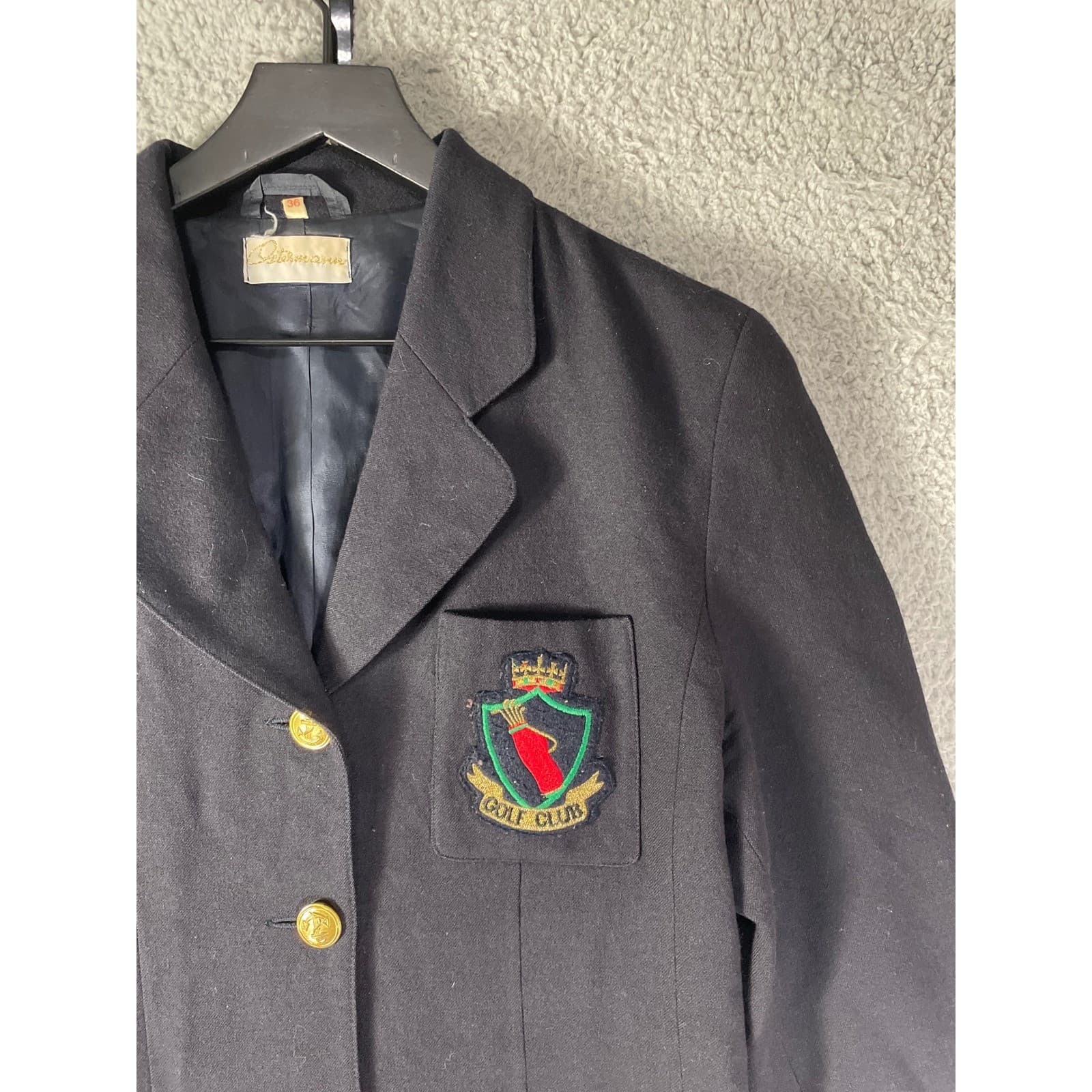 Vintage Womens Navy Wool Golf Club Blazer 36 Crest Patch Gold Button Korea - Thumbnail 9