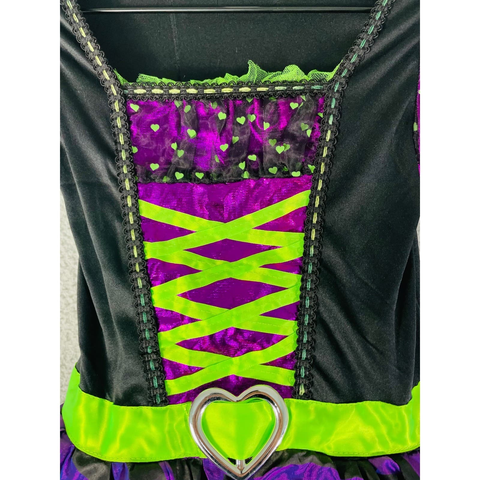 Girls Witch Costume Size 6 6X Purple Green Tutu Dress Halloween Heart Belt - Thumbnail 6