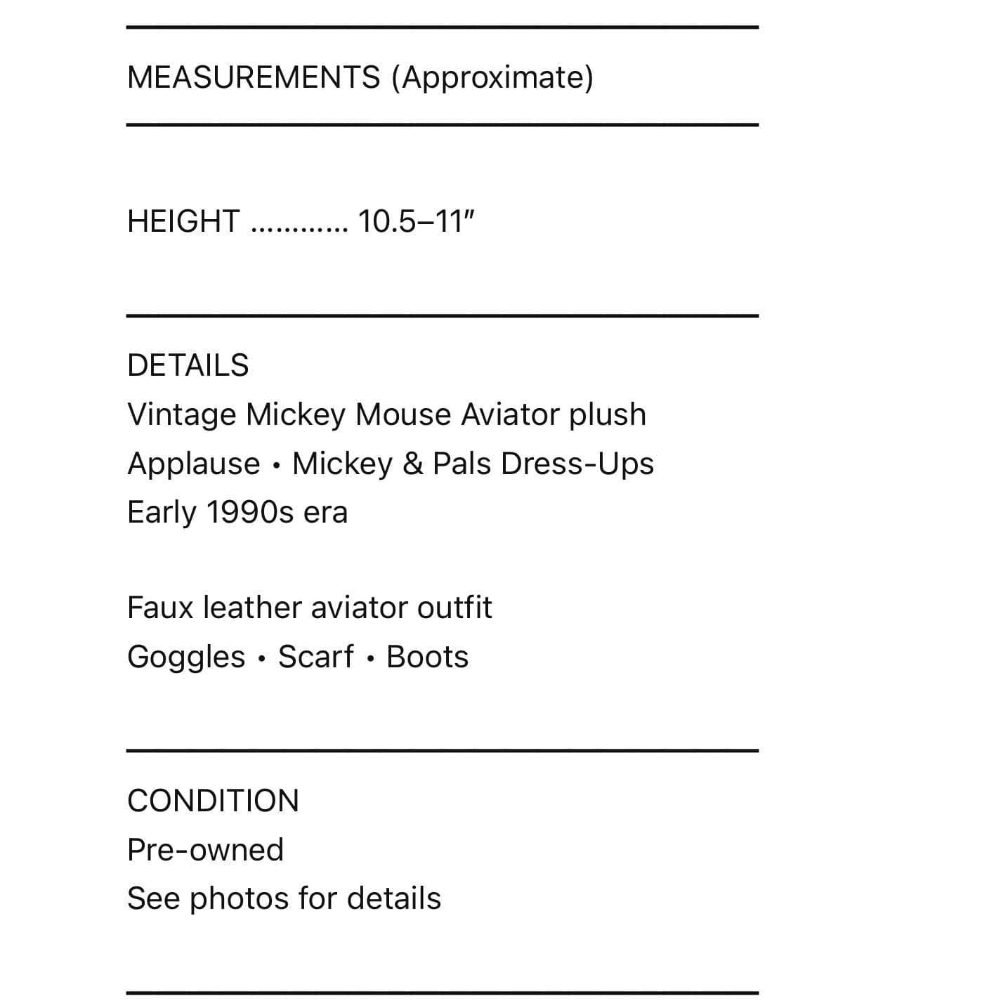 Disney Mickey Mouse Aviator Pilot Plush 2000 Applause Pals Dress Ups Doll - Thumbnail 2