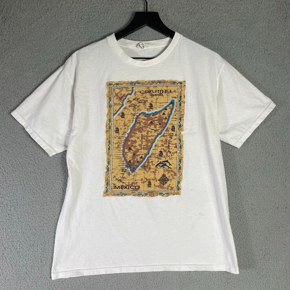 Mexico Map Graphic T Shirt Mens L White Cozumel Cancun Souvenir Travel Tee - Thumbnail 2