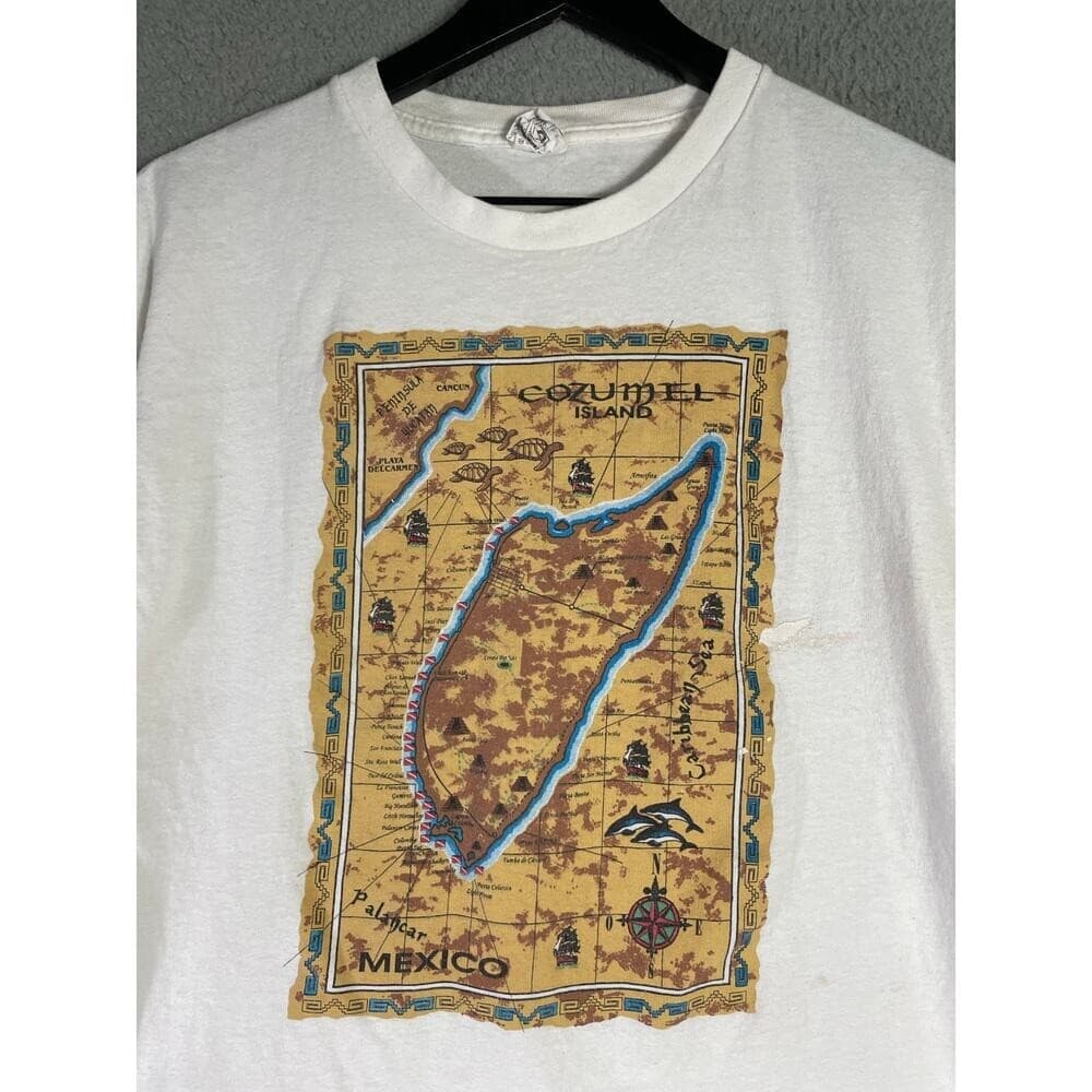 Mexico Map Graphic T Shirt Mens L White Cozumel Cancun Souvenir Travel Tee - Thumbnail 3