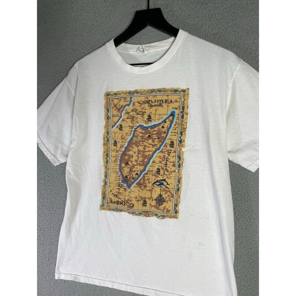 Mexico Map Graphic T Shirt Mens L White Cozumel Cancun Souvenir Travel Tee - Thumbnail 5