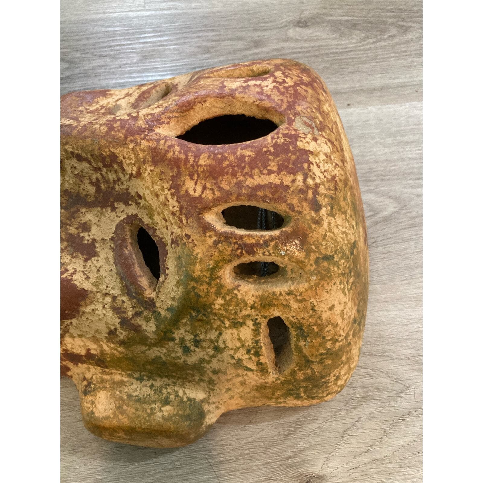 Vintage Rustic Stoneware Tribal Face Wall Mask 16" Ceramic Sculpture Decor Art - Thumbnail 13