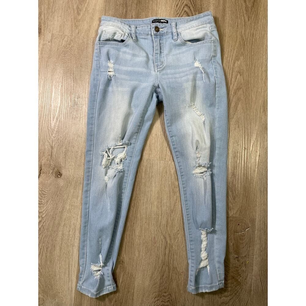 Fashion Nova Distressed Skinny Jeans 7 Women Light Wash Ripped Torn Stretch - Thumbnail 5