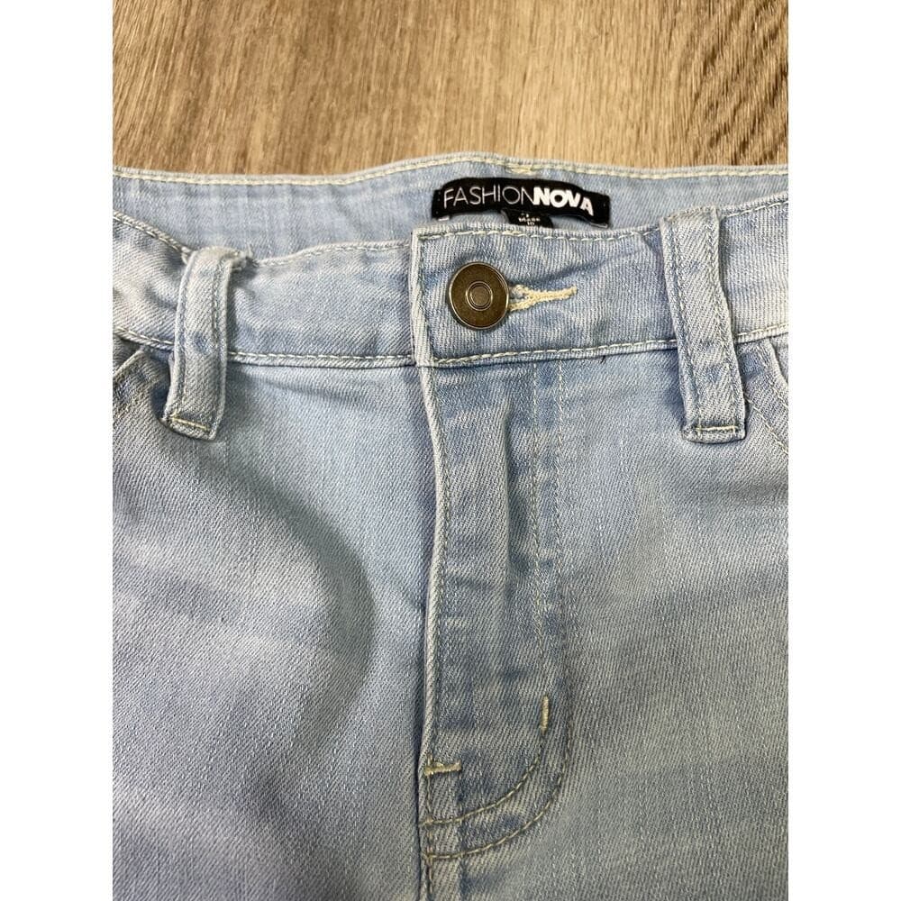Fashion Nova Distressed Skinny Jeans 7 Women Light Wash Ripped Torn Stretch - Thumbnail 6