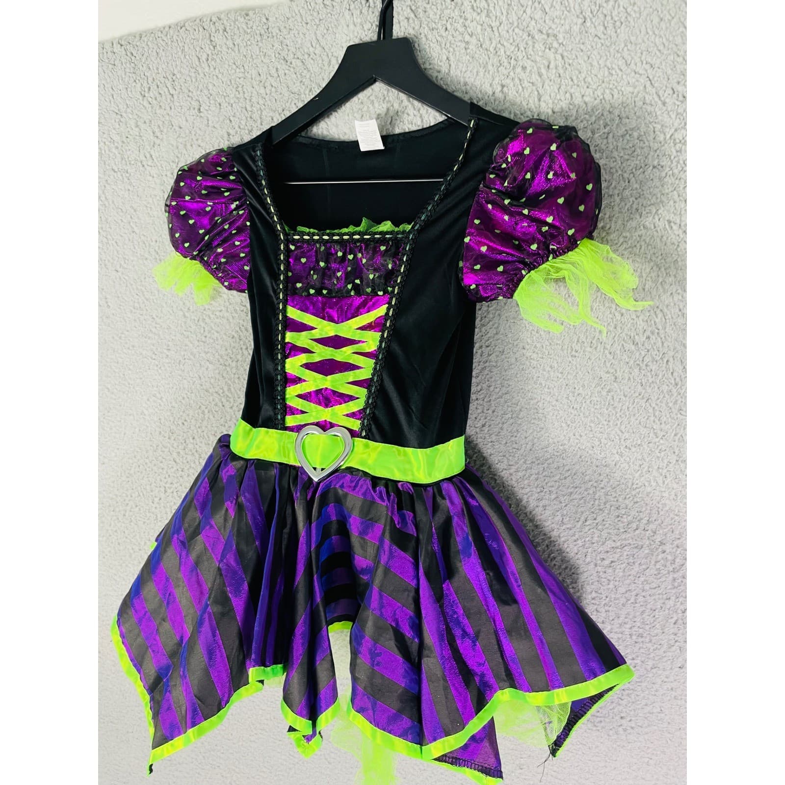 Girls Witch Costume Size 6 6X Purple Green Tutu Dress Halloween Heart Belt - Thumbnail 3