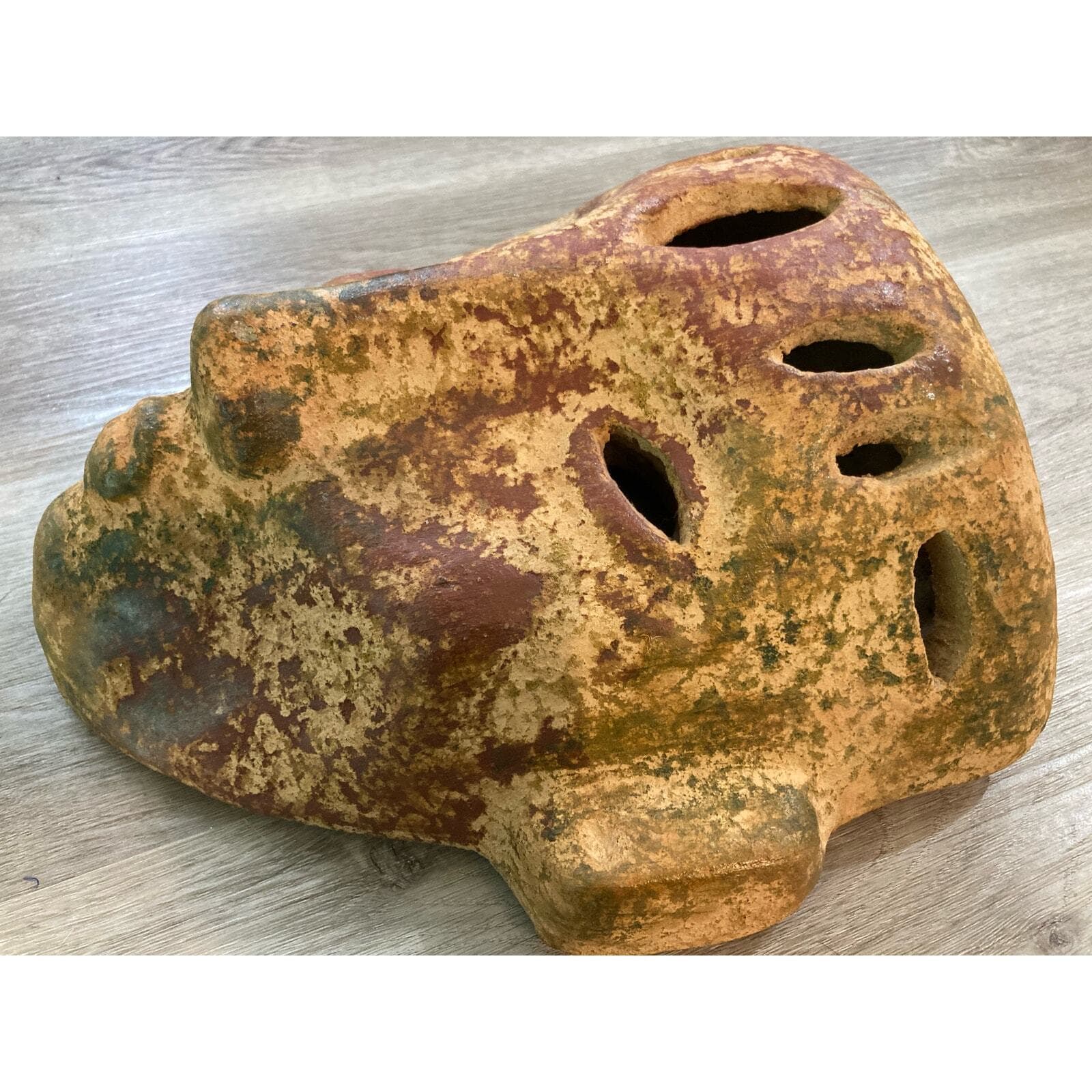 Vintage Rustic Stoneware Tribal Face Wall Mask 16" Ceramic Sculpture Decor Art - Thumbnail 14