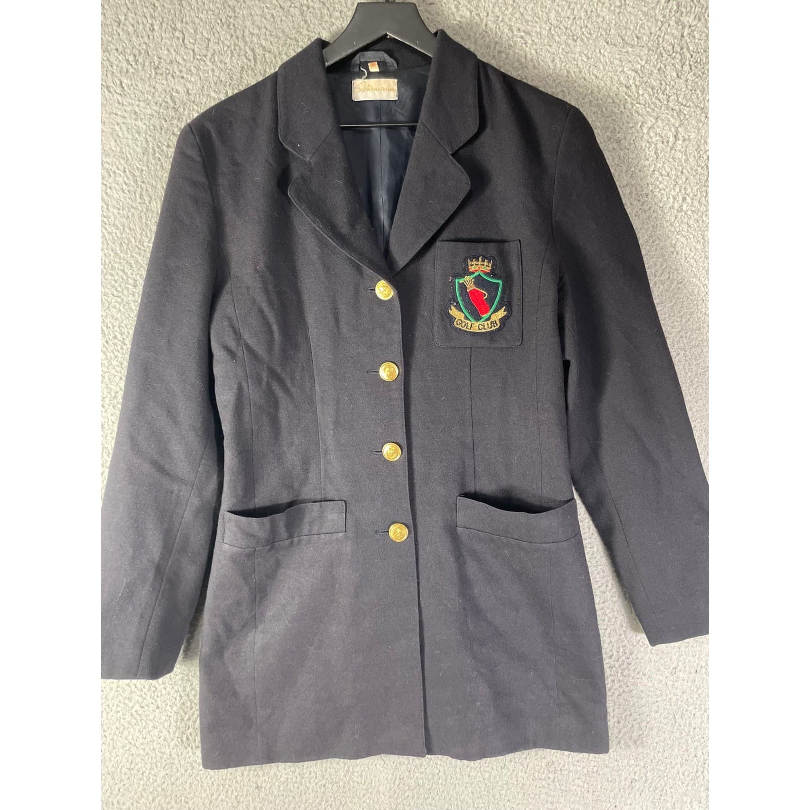 Vintage Womens Navy Wool Golf Club Blazer 36 Crest Patch Gold Button Korea - Thumbnail 7