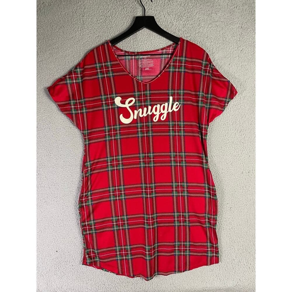 Joyspun Women's Red Plaid Snuggle Nightgown Pajama Shirt Size Small Soft Lounge - Thumbnail 3
