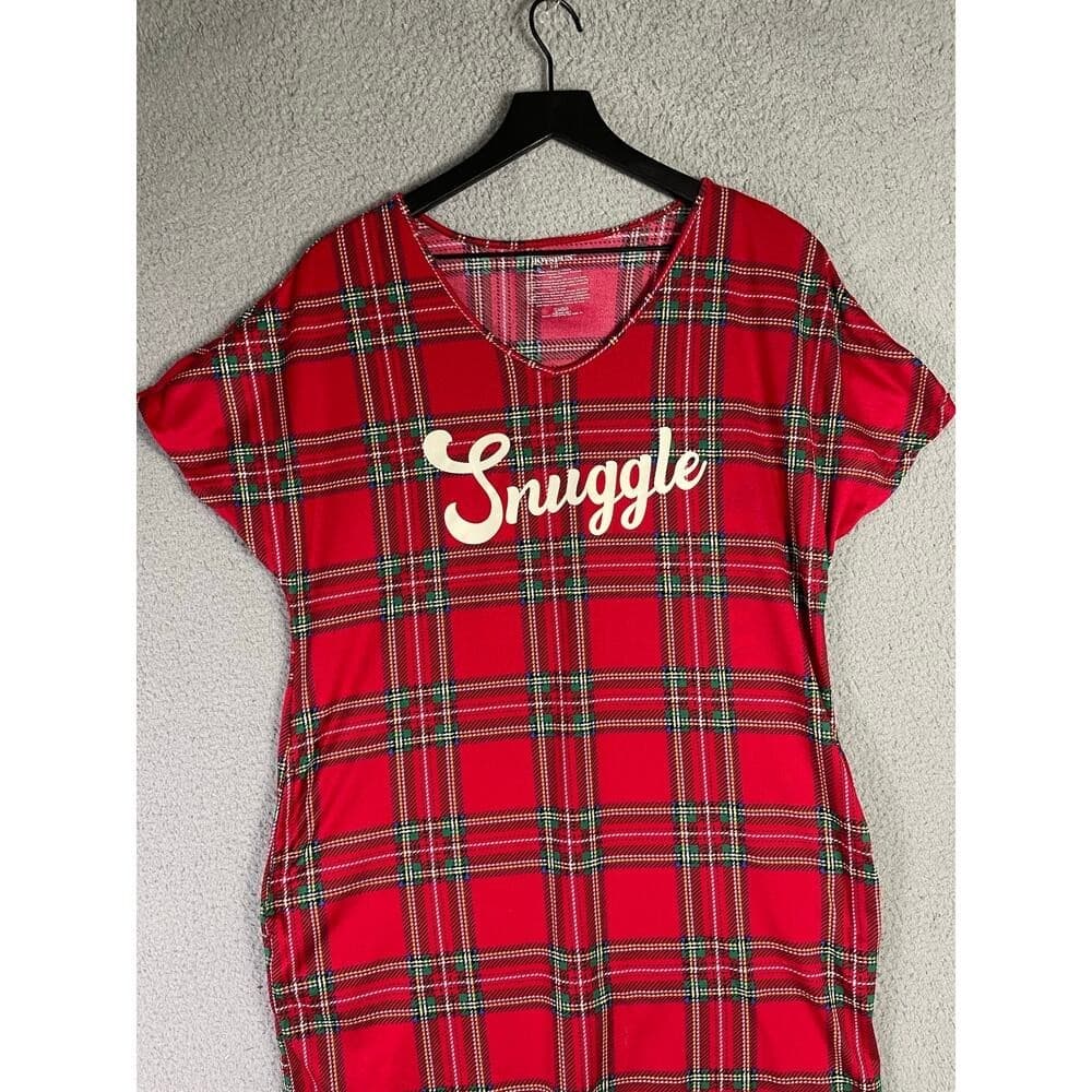 Joyspun Women's Red Plaid Snuggle Nightgown Pajama Shirt Size Small Soft Lounge - Thumbnail 6