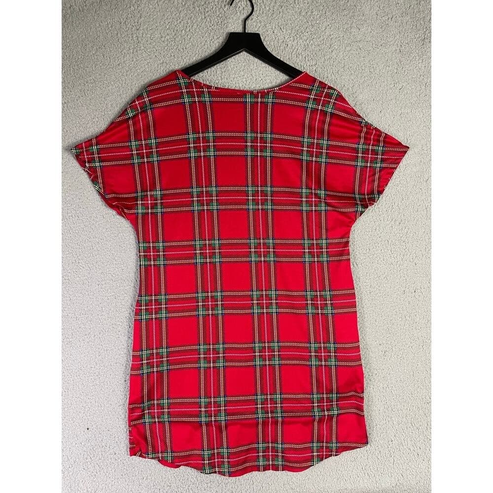 Joyspun Women's Red Plaid Snuggle Nightgown Pajama Shirt Size Small Soft Lounge - Thumbnail 5